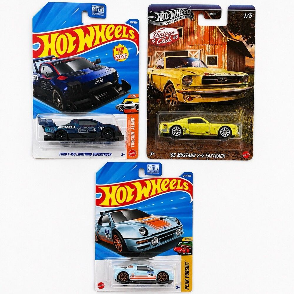 Hot Wheels For Lot F-150 Lightning SuperTruck RS200 65 Mustang Fastback 3 Cars